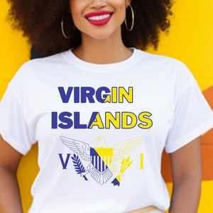 Camiseta com a bandeira das Ilhas Virgens, camiseta com a bandeira das Ilhas Virgens Americanas, camiseta vi, camiseta colorida das Ilhas Virgens, camiseta com orgulho vi, camiseta gráfica com amor das Ilhas Virgens