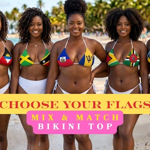 2 Island Flag Bikini Top | Custom Mix and Match Caribbean Flag Swimsuit Large Bust Plus Size | USVI, Jamaica, Trinidad, Festival Swimwear