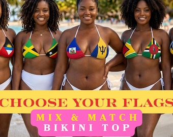 2 Island Flag Bikini Top | Custom Mix and Match Caribbean Flag Swimsuit Large Bust Plus Size | USVI, Jamaica, Trinidad, Festival Swimwear