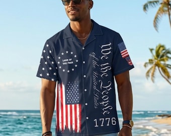 We The People 1776 US Flag Hawaiian Shirt, 250th USA Anniversary Short Sleeve Button Down, Independence Day Casual Beach Top