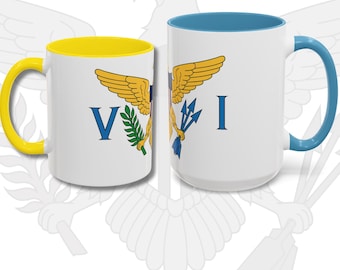 Virgin Islands Coffee Mug: USVI Flag Accent, Two-Tone Ceramic Cup