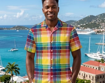 Boutonnage officiel unisexe Madras des îles Vierges | Vêtements du patrimoine des Caraïbes