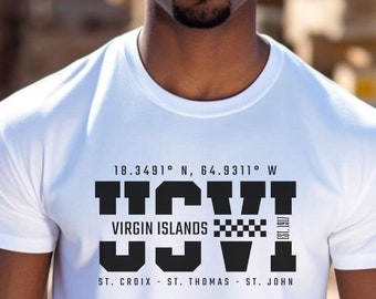 USVI Graphic T-Shirt: Virgin Islands Coordinates Souvenir Tee