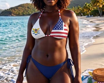 USVI & American Flag Bikini Set | Virgin Islands Pride Swimwear | Patriotic String Bikini