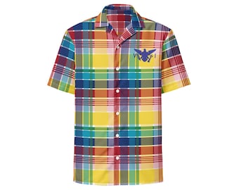 Virgin Islands Official Madras Button Down Shirt USVI Flag, Hawaiian Style