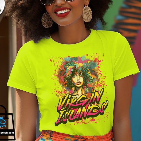 Virgin Islands Colorful T-Shirt, Melanin T-shirt, Paint Splash VI Tee, Beautiful Black Queen Tee, VI Afro Fashion Woman, Black History Tee