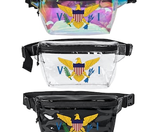 Virgin Islands Flag Transparent Fanny Pack, USVI Flag Clear Belt Bag, Waist Pouch, Festival Travel Accessory, Transparent Stadium Fanny Pack