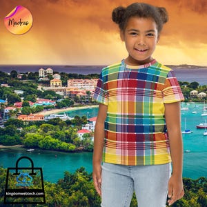 Kids Madras T-Shirt, Youth Madras T-Shirt, Fun Plaid T-Shirt for Boys and Girls, Official VI Madras Shirt Kids, Virgin Islands Cultural Wear