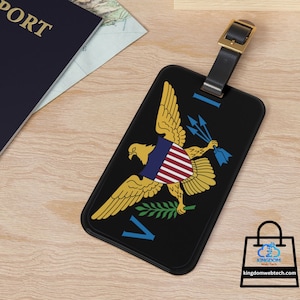 Vlag van de Maagdeneilanden bagagelabel, VI-vlag kofferlabel, aangepast kofferlabel, cadeau voor Virgin Islander, VI Souvenir, vlag Amerikaanse Maagdeneilanden