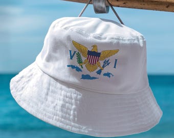 Embroidered VI Flag Bucket Hat: Virgin Islands Cotton Twill