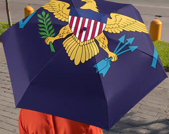 Paraguas con la bandera de las Islas Vírgenes: Poliéster impermeable, agarre cómodo.