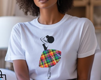 Caribbean Madras T-shirt Madras Tshirt for Her Madras Skirt High Heels Cultural Shirt