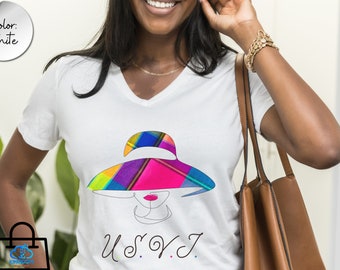 USVI Madras V-Neck T-Shirt: Virgin Islands Fashion
