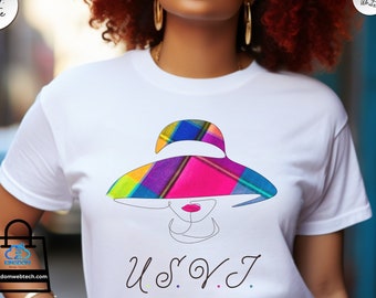 USVI Madras T-Shirt: Virgin Islands Souvenir Gift, Colorful VI Madras Hat Shirt for Women