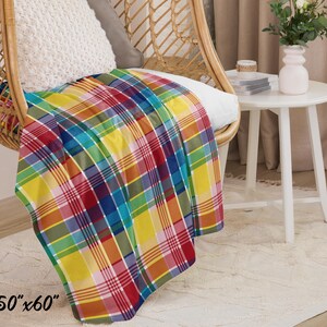 U.S. Virgin Islands Official Madras Sherpa Blanket - Special Caribbean Gift - Madras Throw