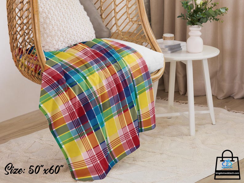 U.S. Virgin Islands Official Madras Sherpa Blanket - Special Caribbean Gift - Madras Throw