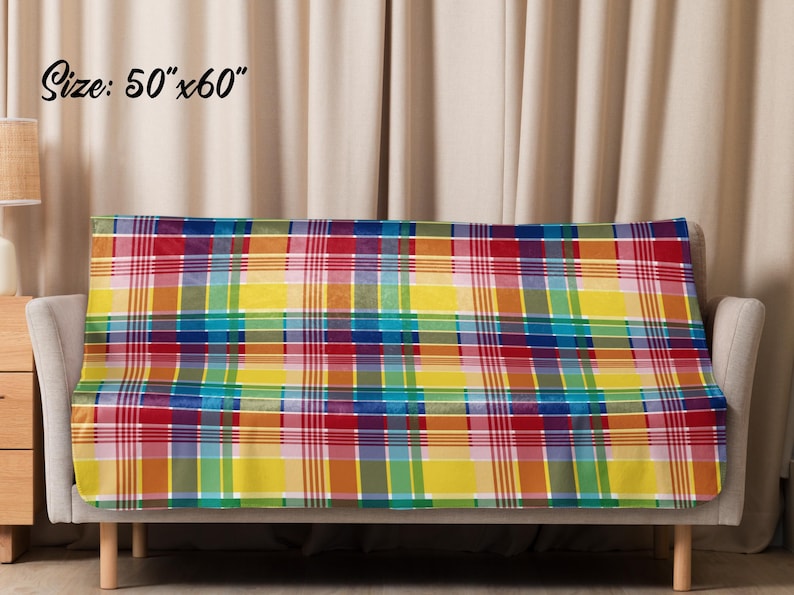 U.S. Virgin Islands Official Madras Sherpa Blanket - Special Caribbean Gift - Madras Throw