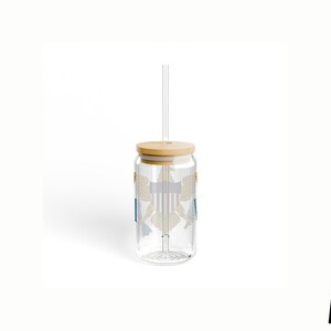 Virgin Islands Flag Sipper Glass, 16oz, Clear Transparent, Virgin Islands Gift, VI Souvenir, Bamboo Wooden Lid, Tritan Plastic Straw