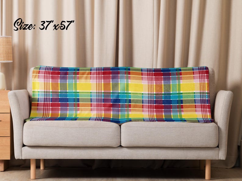 U.S. Virgin Islands Official Madras Sherpa Blanket - Special Caribbean Gift - Madras Throw