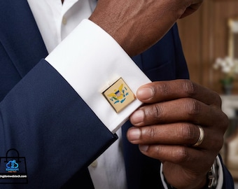 Virgin Islands Flag Cufflinks – St Croix, St Thomas St John Caribbean, USVI Accessories, Gift for Him | Gold  Plated Square Enamel Cufflinks