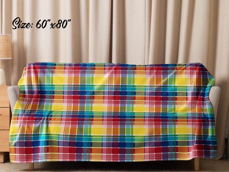 U.S. Virgin Islands Official Madras Sherpa Blanket - Special Caribbean Gift - Madras Throw