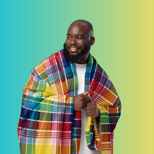 U.S. Virgin Islands Official Madras Sherpa Blanket - Special Caribbean Gift - Madras Throw