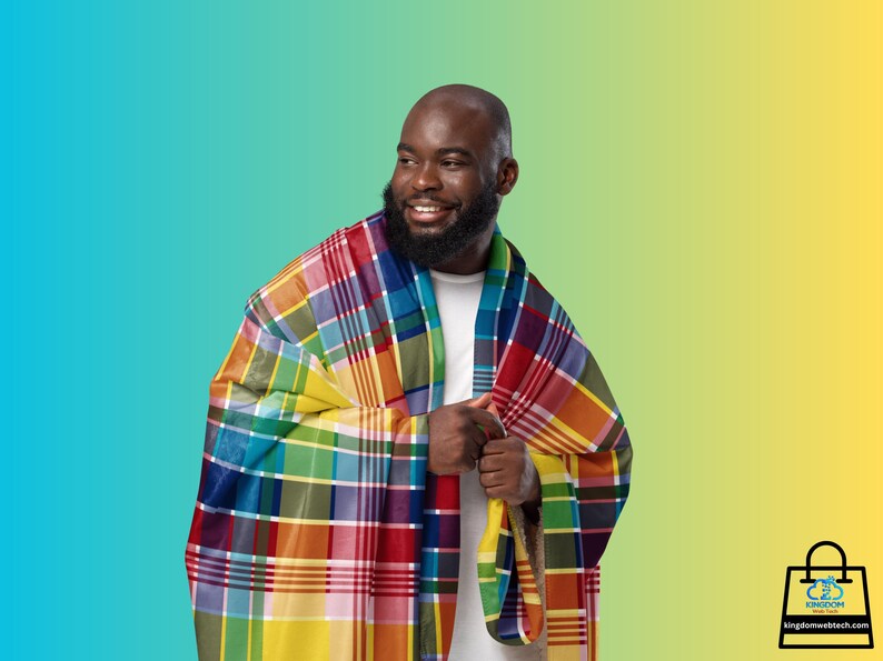 U.S. Virgin Islands Official Madras Sherpa Blanket - Special Caribbean Gift - Madras Throw