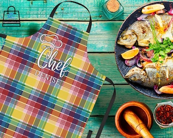 Virgin Islands Madras Chef Apron: Personalized Retro Kitchen Decor