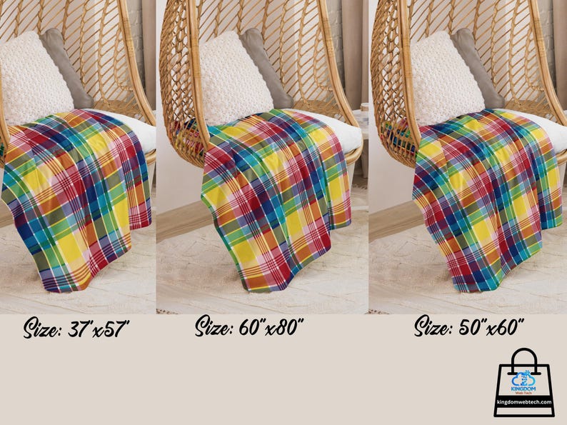 U.S. Virgin Islands Official Madras Sherpa Blanket - Special Caribbean Gift - Madras Throw