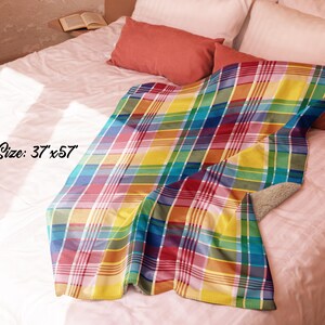 U.S. Virgin Islands Official Madras Sherpa Blanket - Special Caribbean Gift - Madras Throw