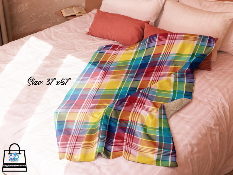 U.S. Virgin Islands Official Madras Sherpa Blanket - Special Caribbean Gift - Madras Throw
