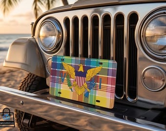 Official Virgin Islands Madras Vanity Plate - USVI Flag Car License Plate  St. Croix St. Thomas St. John Auto Accessory Pride Gift
