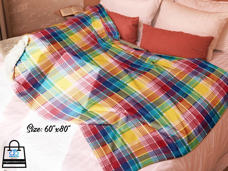 U.S. Virgin Islands Official Madras Sherpa Blanket - Special Caribbean Gift - Madras Throw