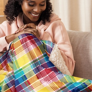 U.S. Virgin Islands Official Madras Sherpa Blanket - Special Caribbean Gift - Madras Throw