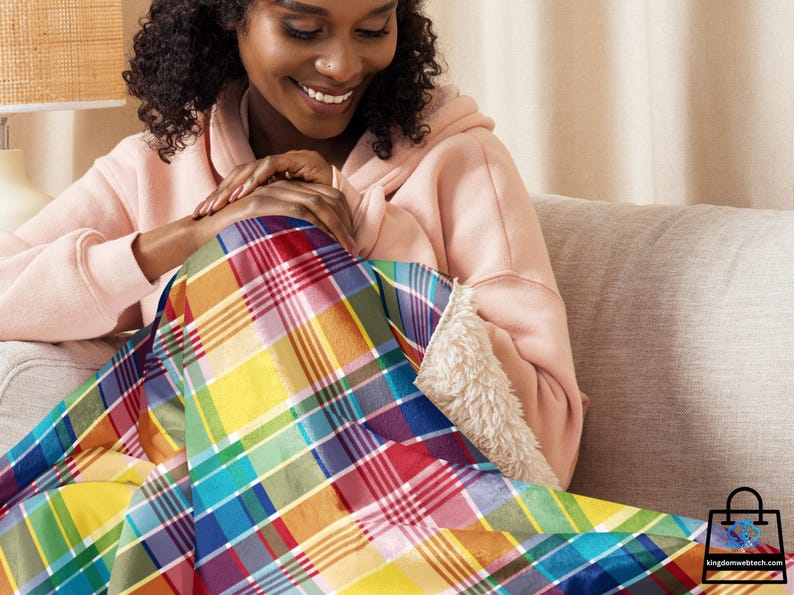U.S. Virgin Islands Official Madras Sherpa Blanket - Special Caribbean Gift - Madras Throw