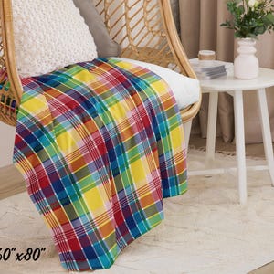 U.S. Virgin Islands Official Madras Sherpa Blanket - Special Caribbean Gift - Madras Throw