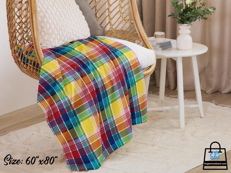U.S. Virgin Islands Official Madras Sherpa Blanket - Special Caribbean Gift - Madras Throw