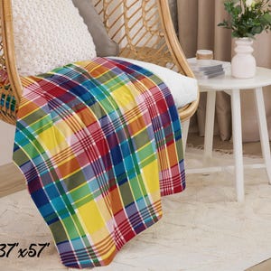 U.S. Virgin Islands Official Madras Sherpa Blanket - Special Caribbean Gift - Madras Throw