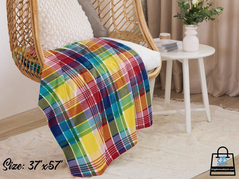 U.S. Virgin Islands Official Madras Sherpa Blanket - Special Caribbean Gift - Madras Throw