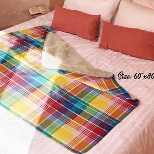 U.S. Virgin Islands Official Madras Sherpa Blanket - Special Caribbean Gift - Madras Throw
