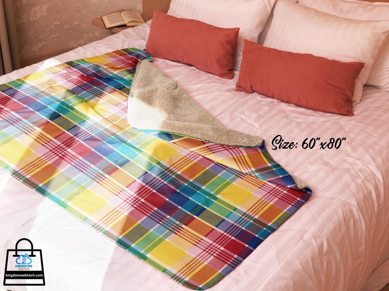 U.S. Virgin Islands Official Madras Sherpa Blanket - Special Caribbean Gift - Madras Throw