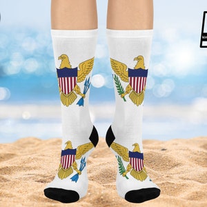 Virgin Islands Flag Socks, VI Flag Socks, USVI Flag Socks, virgin islands cushioned crew socks, virgin islands souvenir, virgin islands Gift