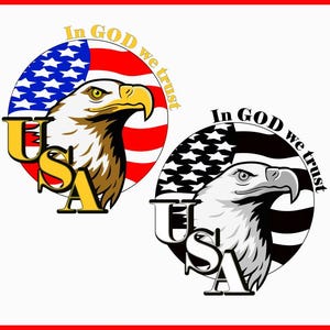 Aigle USA avec drapeau Américain - Fichier pour découpe et gravure laser sur bois, verre, métal, cuir