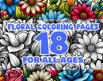 18 High-quality Watercolor Flowers coloring pages of Downloadable print for wall decor and stress relief,plant coloring pages