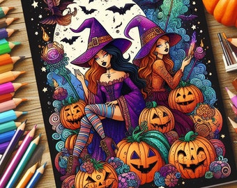 Charming Coven: 30 High-Quality Adorable Young Witch Coloring Pages for Adult - Stress Relief and Relaxation