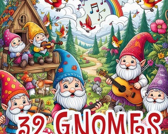 32 Coloring Pages Featuring Gnomes: Digital Sheets Suitable for Everyone - Printable PDF Collection | Books