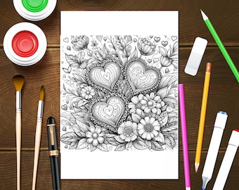 Valentines Heart, floral mandala, Heart coloring Page, Stress relief for Adults and Teens, Mothers Day
