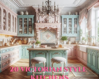 Paint Your Victoian Kitchen - Adult Coloring Book showcasing Victorian-Style Kitchens, designed to bring stress relief and relaxation
