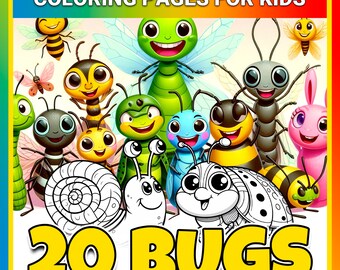 20 High-quality printable pages of BUGS, Flowers etc for kids and his parents Downloadable print for wall decor and stress relief