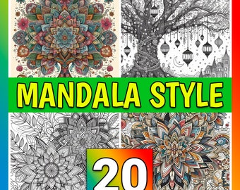 20 High-quality Coloring for relax , Mandala Fantasy coloring pages, Downloadable print, Coloring for relax, Zentangle Cards